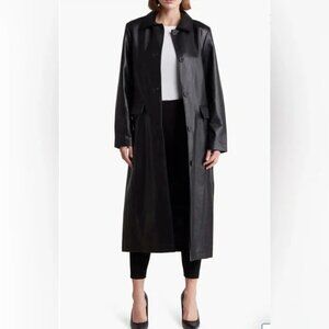 NWT $298 Rebecca Minkoff Black Faux Leather Belted Trench Coat Classic Goth MED